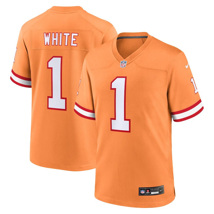 Men Tampa Bay Buccaneers 1 Rachaad White Nike Orange Throwback Game NFL Jersey